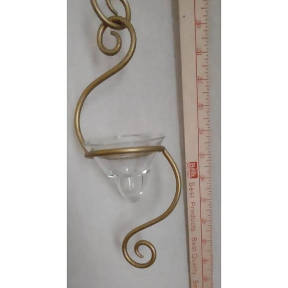 Gold Metal Wall Sconce 3 Candle Holder scroll hanging bracket 30" - Picture 11 of 15